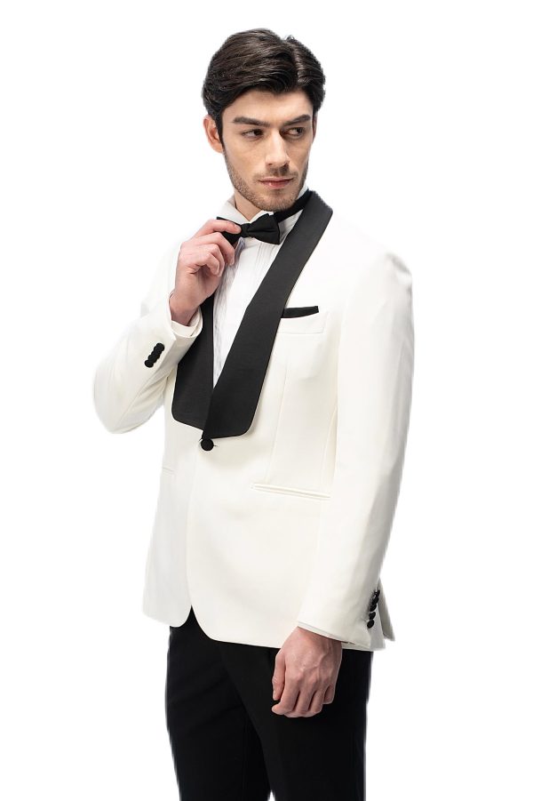 2-piece of White Shawl Black Collar Tuxedo