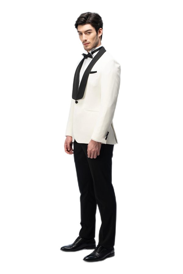2-piece of White Shawl Black Collar Tuxedo