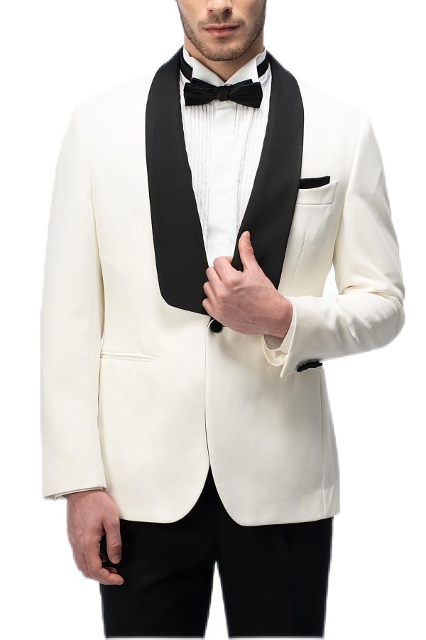 2-piece of White Shawl Black Collar Tuxedo