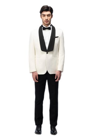 2-piece of White Shawl Black Collar Tuxedo