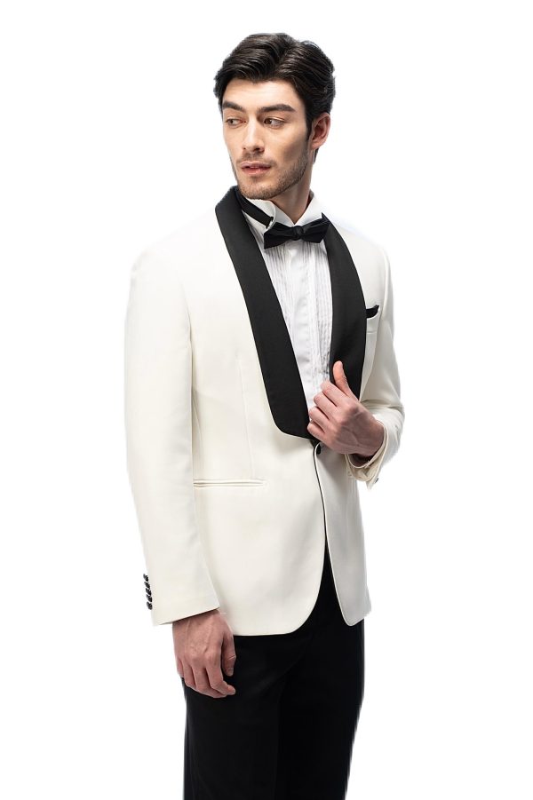 2-piece of White Shawl Black Collar Tuxedo