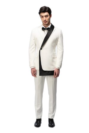 White Flat Half Black Collar Suit