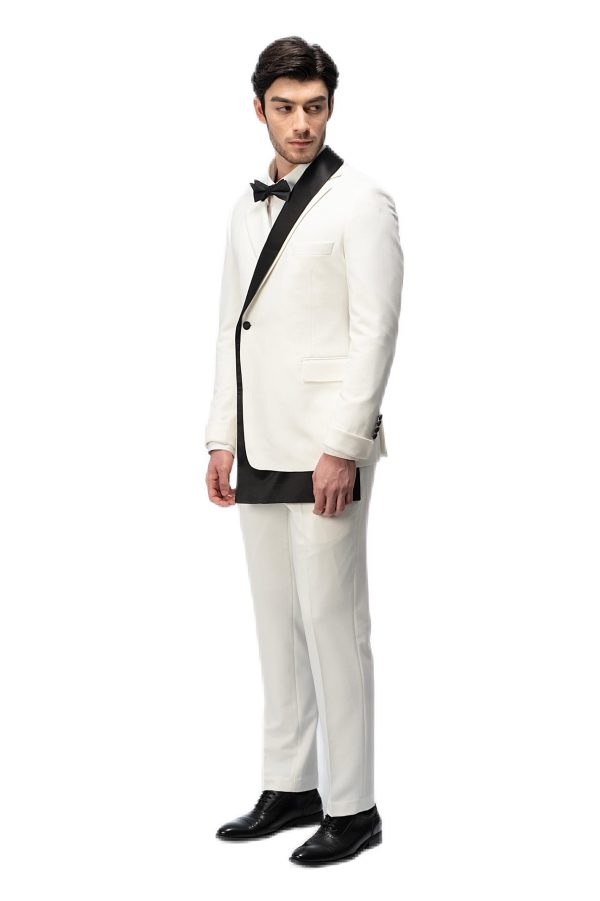 White Flat Half Black Collar Suit
