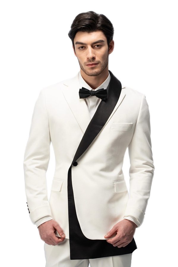 White Flat Half Black Collar Suit