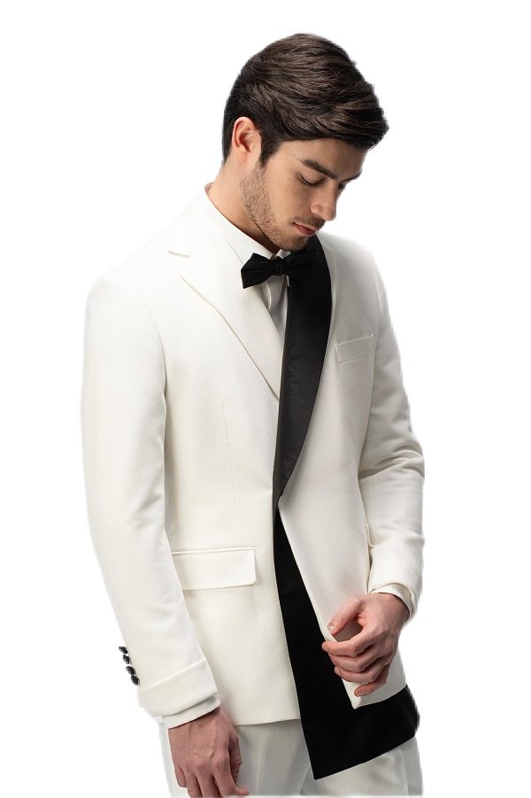 White Flat Half Black Collar Suit