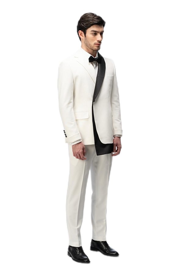 White Flat Half Black Collar Suit