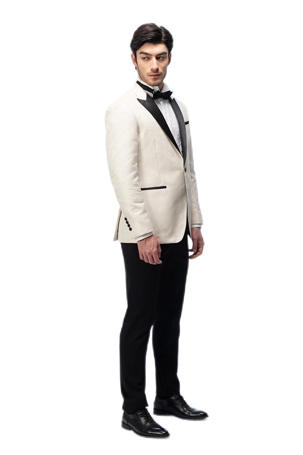 2-piece of Cream Shimmer Closure Collar Tuxedo
