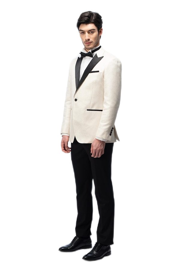2-piece of Cream Shimmer Closure Collar Tuxedo