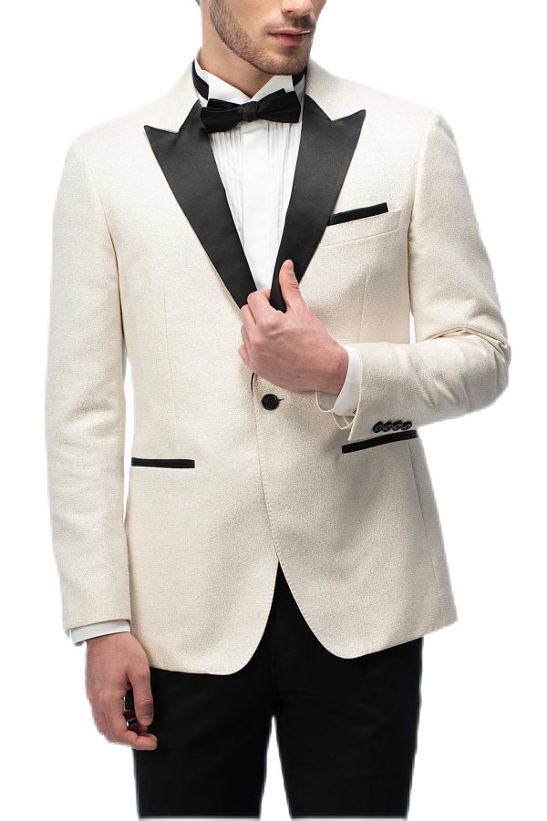 2-piece of Cream Shimmer Closure Collar Tuxedo