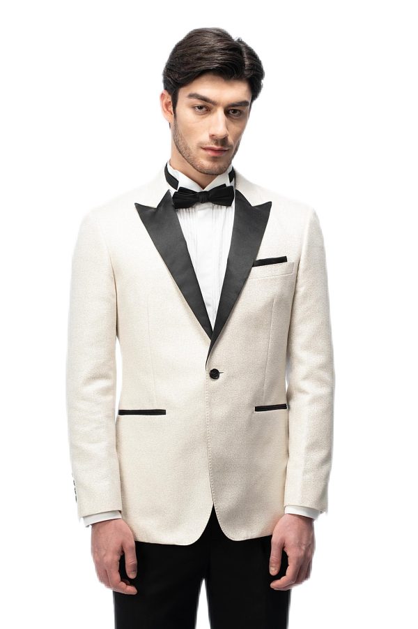 2-piece of Cream Shimmer Closure Collar Tuxedo