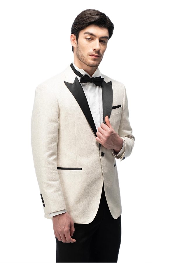 2-piece of Cream Shimmer Closure Collar Tuxedo
