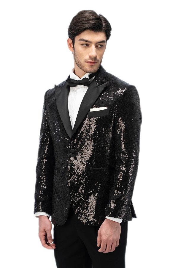 2-piece of Black Sparkling Closure Collar Tuxedo