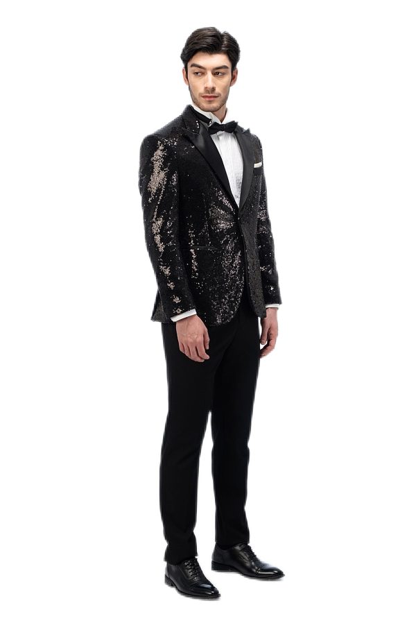 2-piece of Black Sparkling Closure Collar Tuxedo