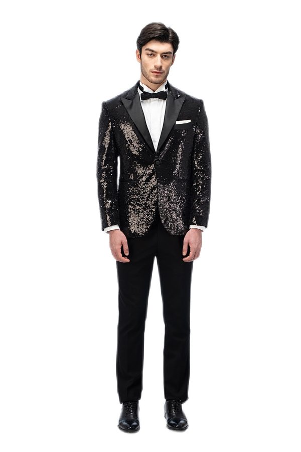 2-piece of Black Sparkling Closure Collar Tuxedo