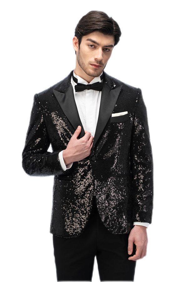 2-piece of Black Sparkling Closure Collar Tuxedo