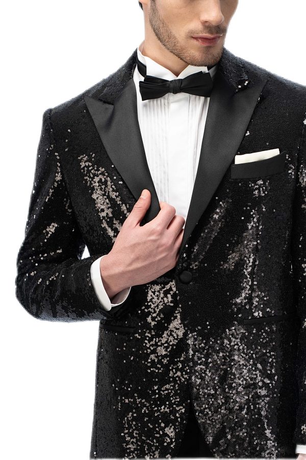 2-piece of Black Sparkling Closure Collar Tuxedo