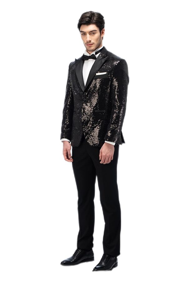 2-piece of Black Sparkling Closure Collar Tuxedo