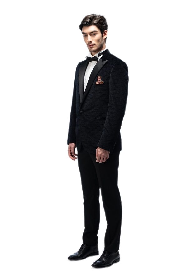 2-piece of Dark Blue Velvet Closure Collar Tuxedo