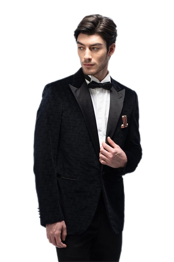 2-piece of Dark Blue Velvet Closure Collar Tuxedo