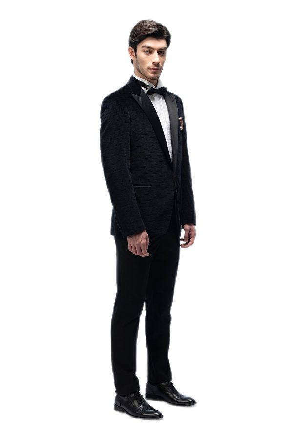 2-piece of Dark Blue Velvet Closure Collar Tuxedo