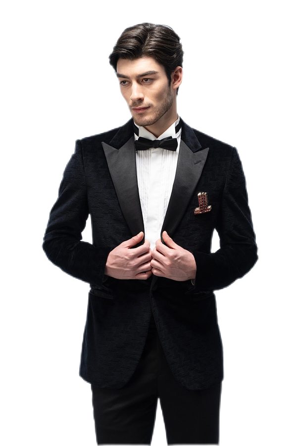 2-piece of Dark Blue Velvet Closure Collar Tuxedo