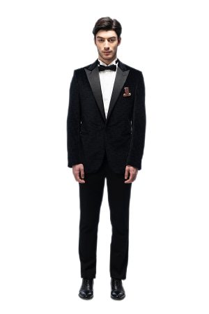 2-piece of Dark Blue Velvet Closure Collar Tuxedo