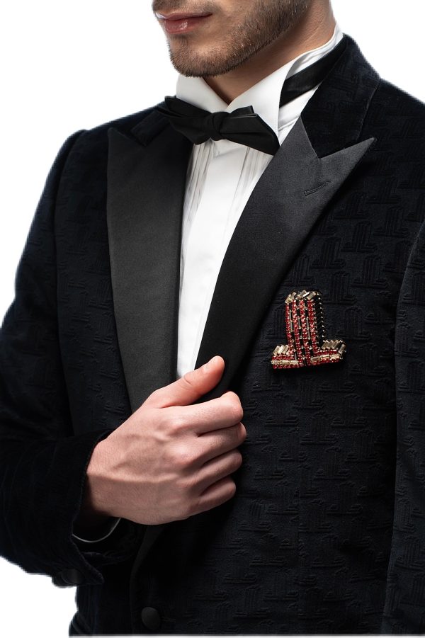 2-piece of Dark Blue Velvet Closure Collar Tuxedo