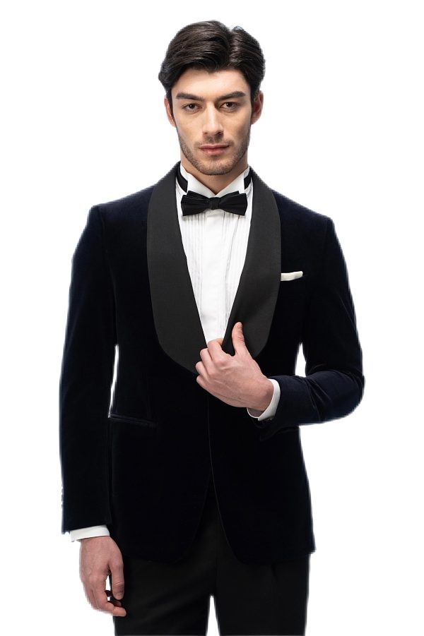 2-piece of Dark Blue Velvet Shawl Collar Tuxedo