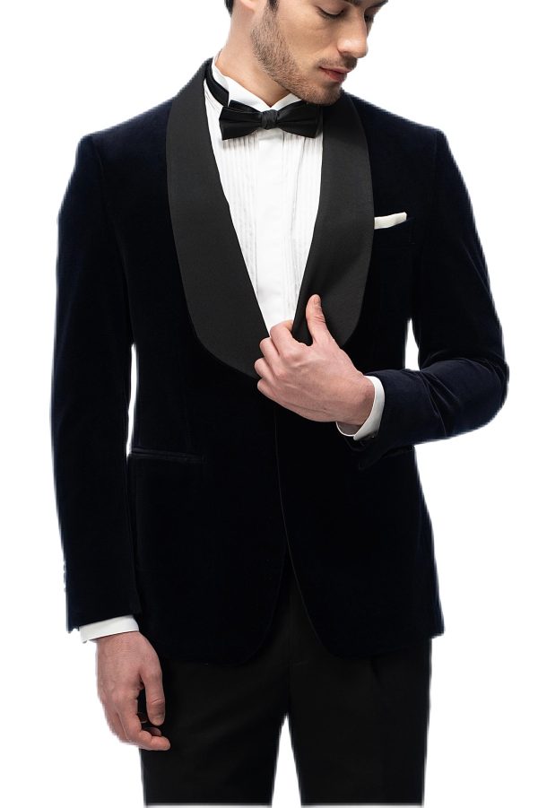 2-piece of Dark Blue Velvet Shawl Collar Tuxedo