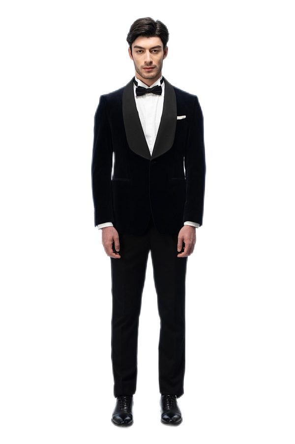 2-piece of Dark Blue Velvet Shawl Collar Tuxedo