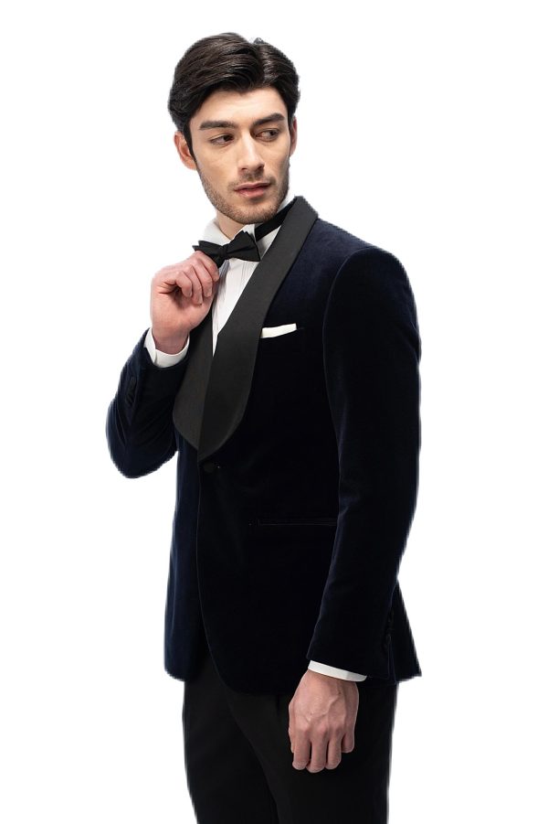 2-piece of Dark Blue Velvet Shawl Collar Tuxedo