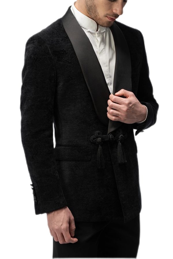 2-piece of Black Velvet Shawl Collar Tuxedo with Chinese Knot