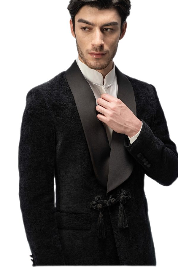 2-piece of Black Velvet Shawl Collar Tuxedo with Chinese Knot