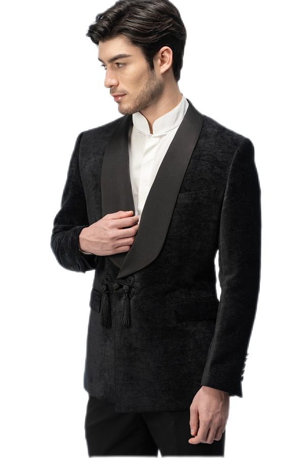 2-piece of Black Velvet Shawl Collar Tuxedo with Chinese Knot