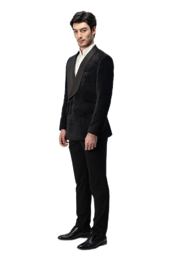 2-piece of Black Velvet Shawl Collar Tuxedo with Chinese Knot