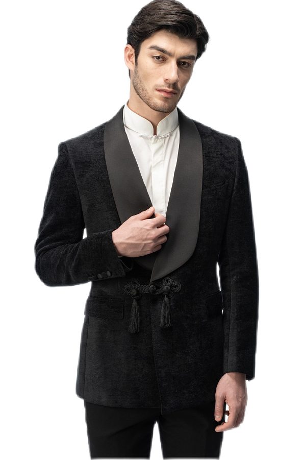 2-piece of Black Velvet Shawl Collar Tuxedo with Chinese Knot
