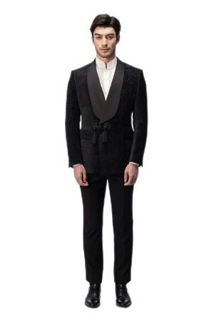 2-piece of Black Velvet Shawl Collar Tuxedo with Chinese Knot