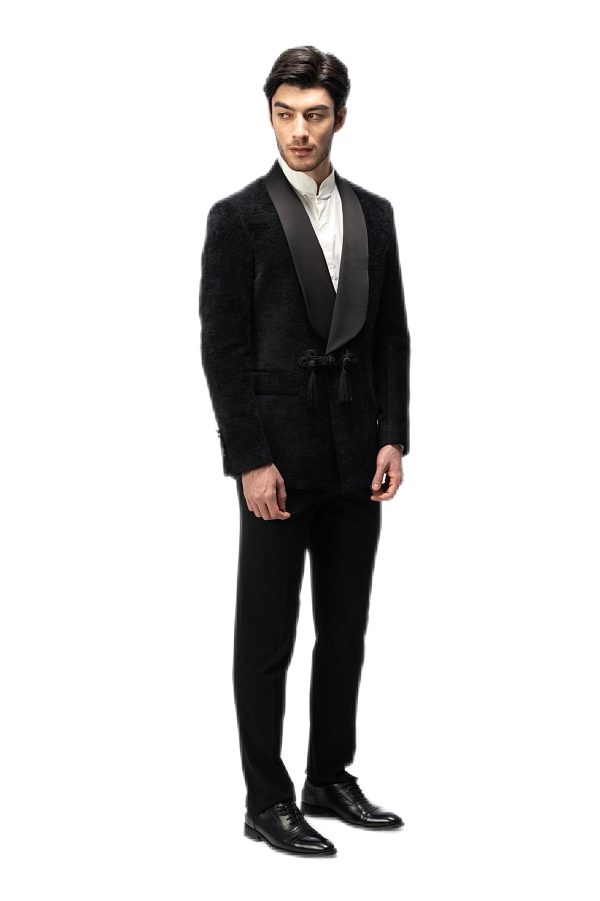 2-piece of Black Velvet Shawl Collar Tuxedo with Chinese Knot