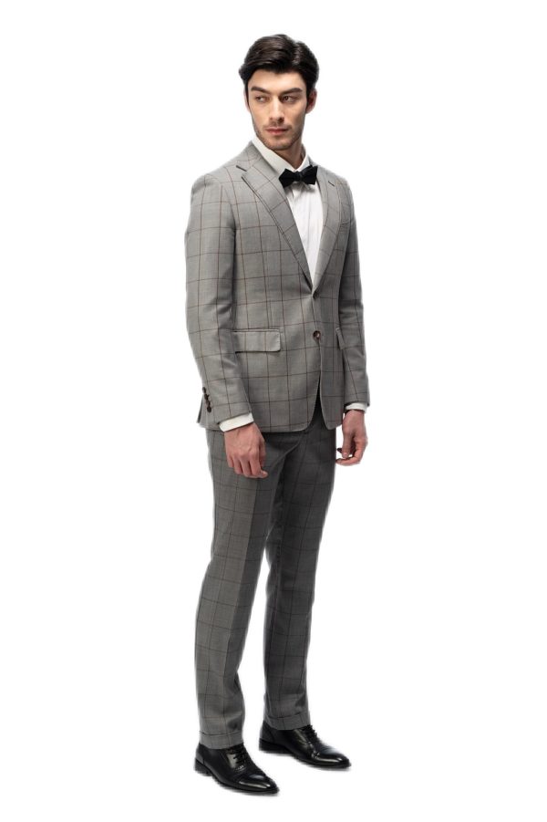 Grey Grid Flat Collar Suit