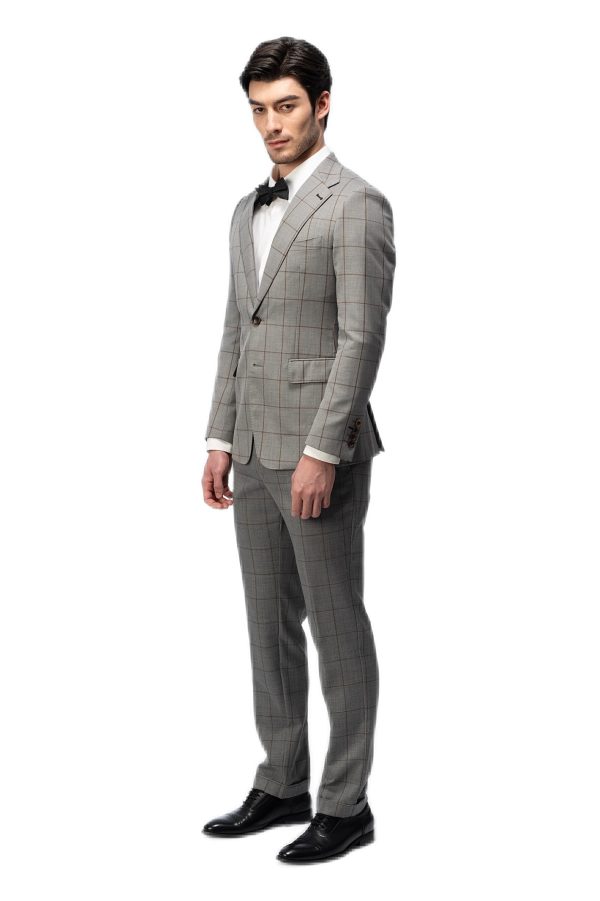 Grey Grid Flat Collar Suit