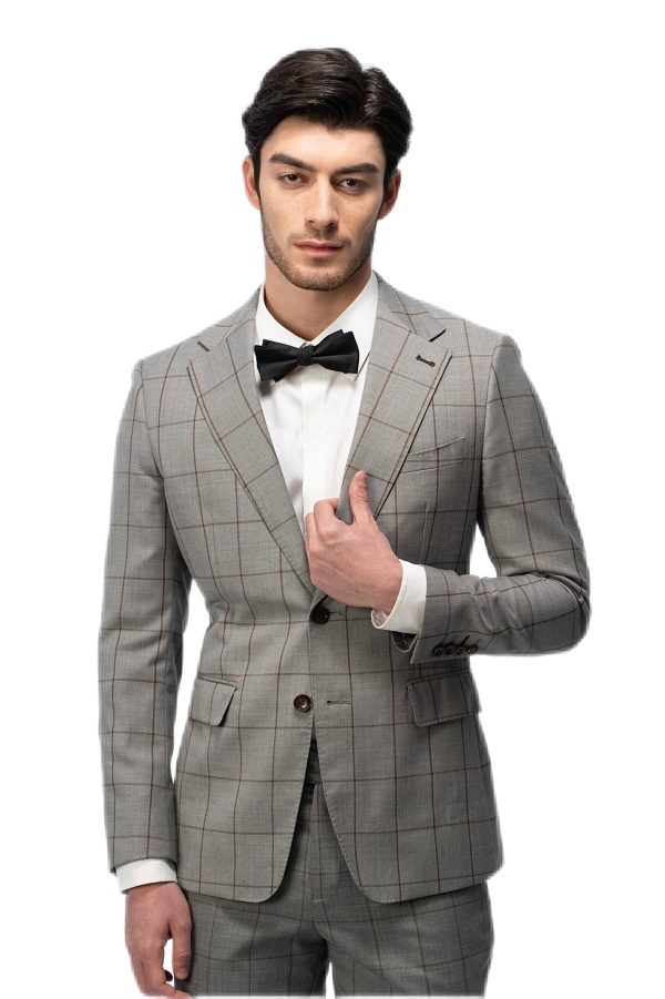 Grey Grid Flat Collar Suit