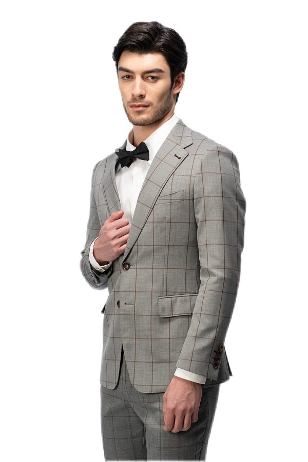 Grey Grid Flat Collar Suit