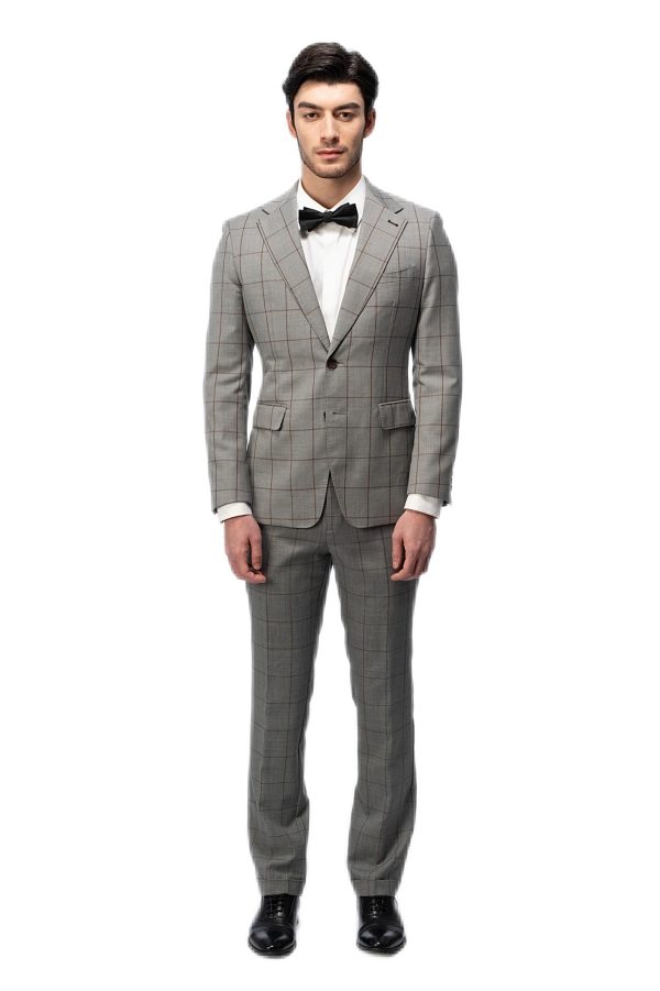 Grey Grid Flat Collar Suit