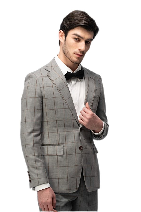 Grey Grid Flat Collar Suit