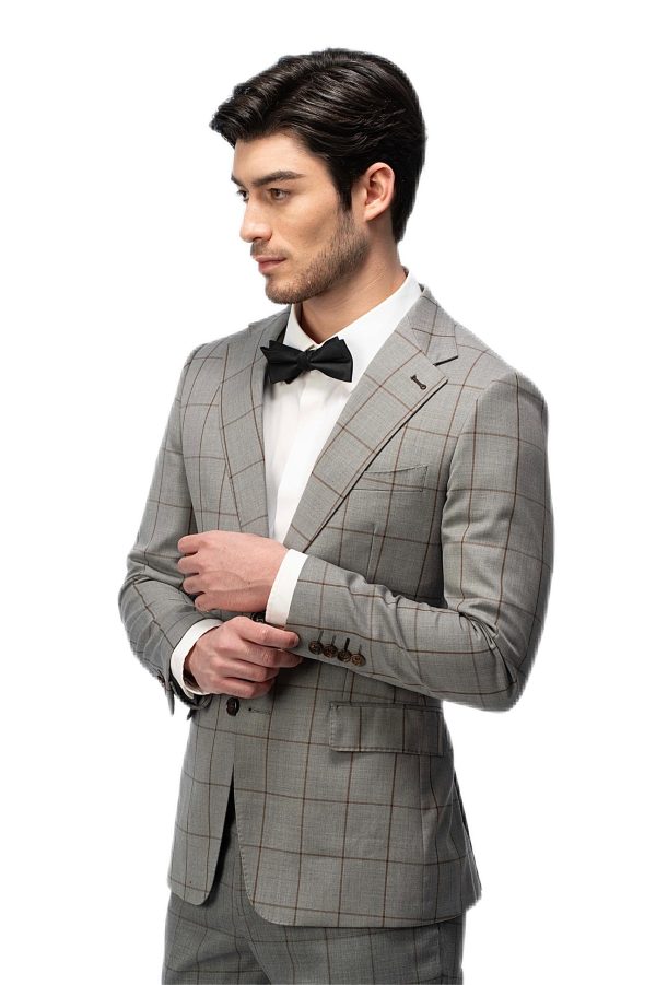 Grey Grid Flat Collar Suit