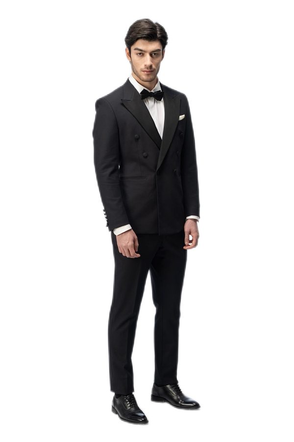 2-piece of Classic Black Closure Collar Double Breasted Tuxedo