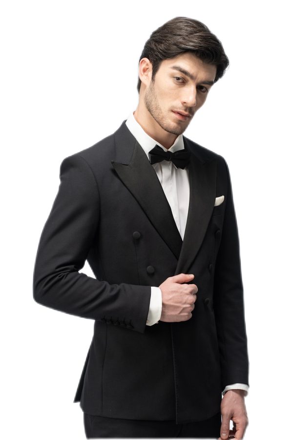 2-piece of Classic Black Closure Collar Double Breasted Tuxedo