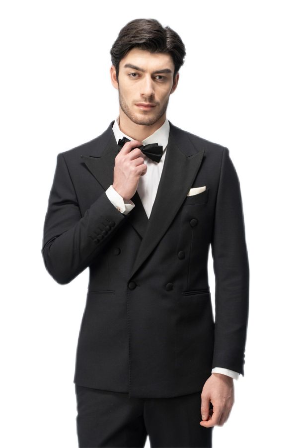 2-piece of Classic Black Closure Collar Double Breasted Tuxedo