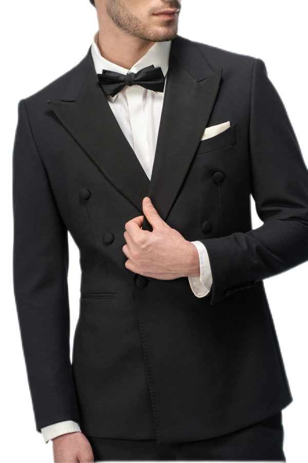 2-piece of Classic Black Closure Collar Double Breasted Tuxedo