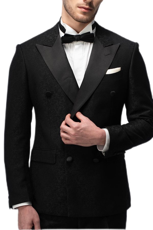 2-piece of Classic Black Closure Collar Brocade Double Breasted  Tuxedo